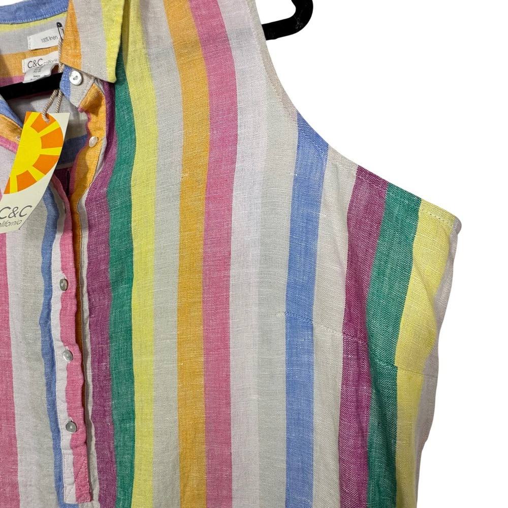 C&C California Womens 1X Linen Shirt Dress Sleeveless Multicolor Stripe NWT - Picture 13 of 16